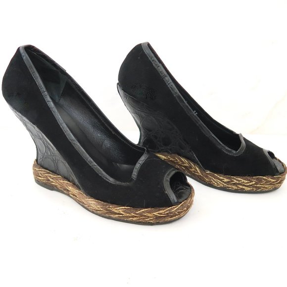HOLLYWOULD Lexington velvet & croco wedge heel shoes - Picture 1 of 10
